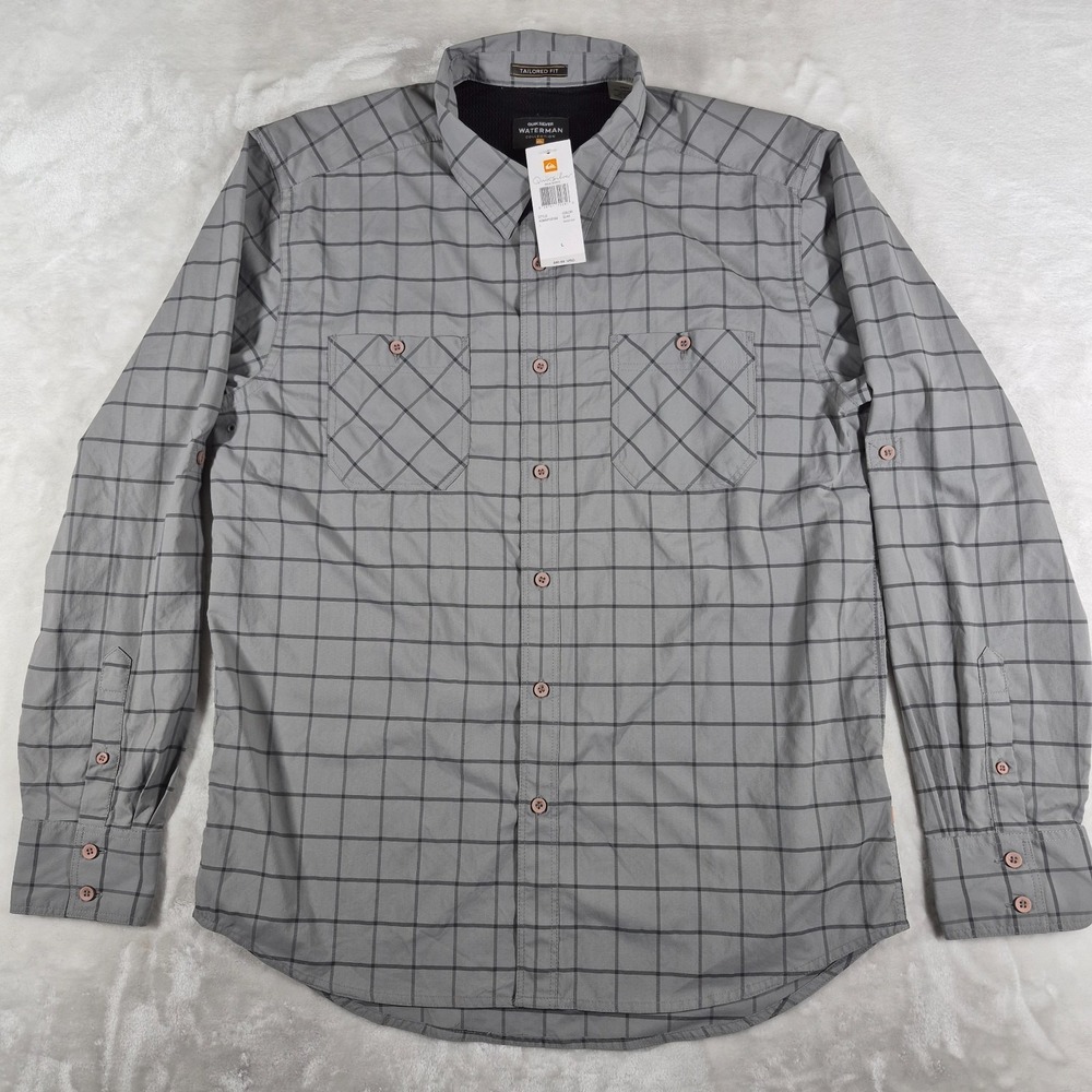 Quiksilver Waterman Button Up Shirt Men's Large Gray Long Sleeve Tailored NWT